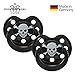 Rock Star Baby by Tico Torres - Silicone Orthodontic Baby Pacifier - Size 2 for 6-18 Months - 2 Pack - Soother with Travel Cover - Pirate, Black
