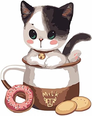 Toudorp Paint by Numbers 12 x 16 inches Wooden Famed Canvas Painting Diy Children’s Arts for Kids and Toddlers with Brushes and Acrylic Paints - Lovely Cat with Cookie