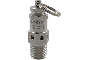 HEZONGSION Mini 1/4" NPT Male Safety Pressure Relief Valve with Lock SS304 Stainless Steel Pop Off valve adjustable Blow Off Valve,10psi Set,Range 0-15psi