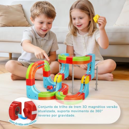 Blocos de Montar Construção Kit STEM Pista de Trem Carrinho Elétrico 3D Brinquedo Infantil (128 Peças)