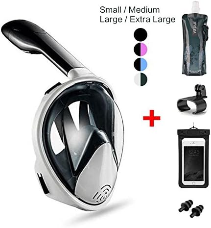 Vaporcombo Snorkel Mask 180° view for Adults and Youth. Full Face Free Breathing Design.[Free Bonuses] Cell Phone Waterproof Case (Dry Bag) and Folding Water Bottle