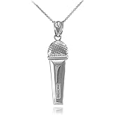 925 Sterling Silver Singer Microphone Music Pendant Necklace