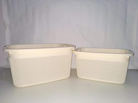 Toto Unique Rectangular Plastic Wide Basket Without Lid Set Of 2