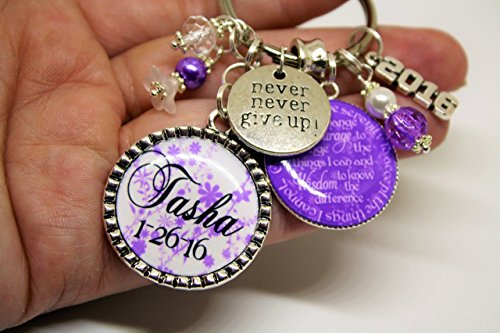 Personalized Never Never Give Up sobriety gift key chain months years clean sober serenity prayer sponser recovery gift just for today one day at a time