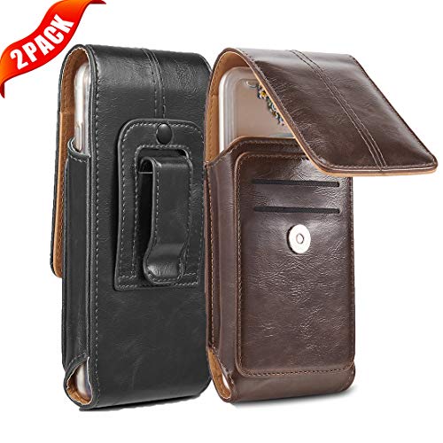 LUXMO Vertical Belt Clip Holster Pouch 5.5" Universal Genuine Leather Phone Case Holster Waist Pouch Holder Case Bag with Card Slots for iPhone XR 6 7 8 Plus Samsung S8 Plus-(Black+Brown)