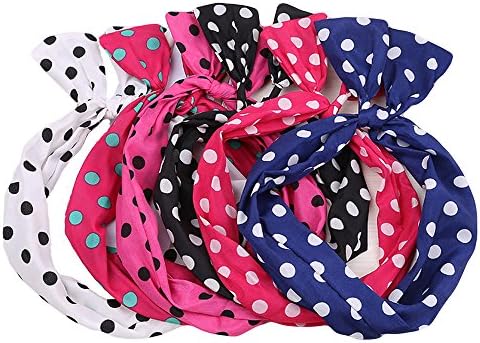 Qiabao Womens 10 Pack Assorted Polka Dots Wired Bow Twist Headband