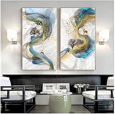 Lklkk Pintura Abstracta De Ciervos Dorados Poster De Gran Tamano