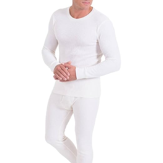 Buy Men's 100 Cotton Thermal Underwear, 2Piece Set (L, White) at