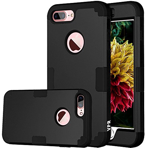 iPhone 8 Plus Case, 8 Plus Case, VPR 3 in 1 Hybrid Cover Hard PC Soft Silicone Rubber Heavy Duty Shock Absorbing Protective Defender Case for Apple iPhone 8 Plus 2017 Release (Black)