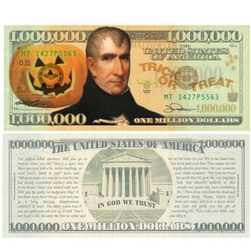 Halloween Million Dollar Bill Tract 20 Pack Pamphlet Ray