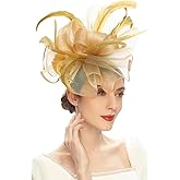 ORIDOOR Women Fascinator Flower Feathers Hat Tea Party for Derby Cocktail Wedding Kentucky Fascinators Hat A Gold