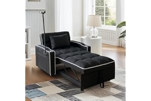 Trygoal Sleeper Chair with USB Port, 3 In1 Pull Out Sofa Bed, Black | Adjustable Backrest,Soft Cushioning,Handy Side Pocket,Cup Holders,Phone Holder