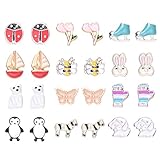 12 Pairs Hypoallergenic Flower Animal Stud Earrings Set for Girls