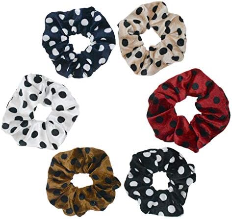 6 Pack Dot Printing Velvet Scrunchies for Hair Women Elastic Hair Ropes Accessories