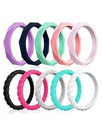 Silicone Wedding Rings for Women, 10-Pack Thin Rubber Wedding Bands Stackable Braided Ring, Affordable, Fashion, Colorful, Comfortable fit, Skin Safe