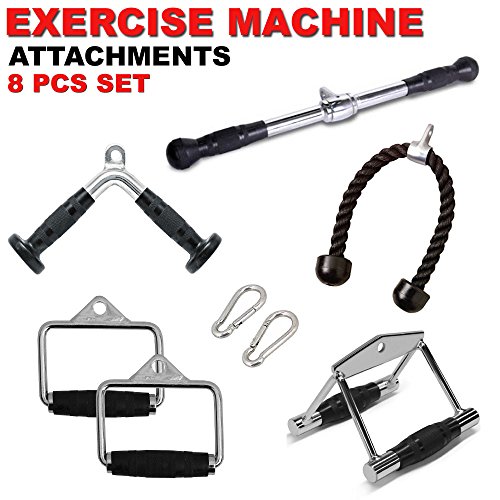 FITNESS MANIAC Weightlifting Exercise Bars Gym Body Building Cable Machine Attachments Handle Pressdown Tricep Bar Combo 8PC Set Fitness Body Workout Training Accessories