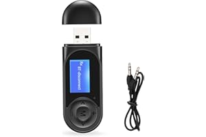 JXTZ Bluetooth Transmitter Receiver with LCD Screen, 2 in 1 Noise Cancelling Bluetooth AUX Adapter for Car, 3.5mm Wireless Audio Adapter for Car/Home Stereo/Speaker, Hands-Free Calling, Plug and Play