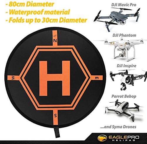 Drone Landing Pad for DJI Mavic Pro, Inspire, RC Helicopters, Quadcopters and other Drones. Portable Fast-Fold Launchpad with Cool Graphics. Keeps Your UAV off the Ground and Helps find Landing Zone.