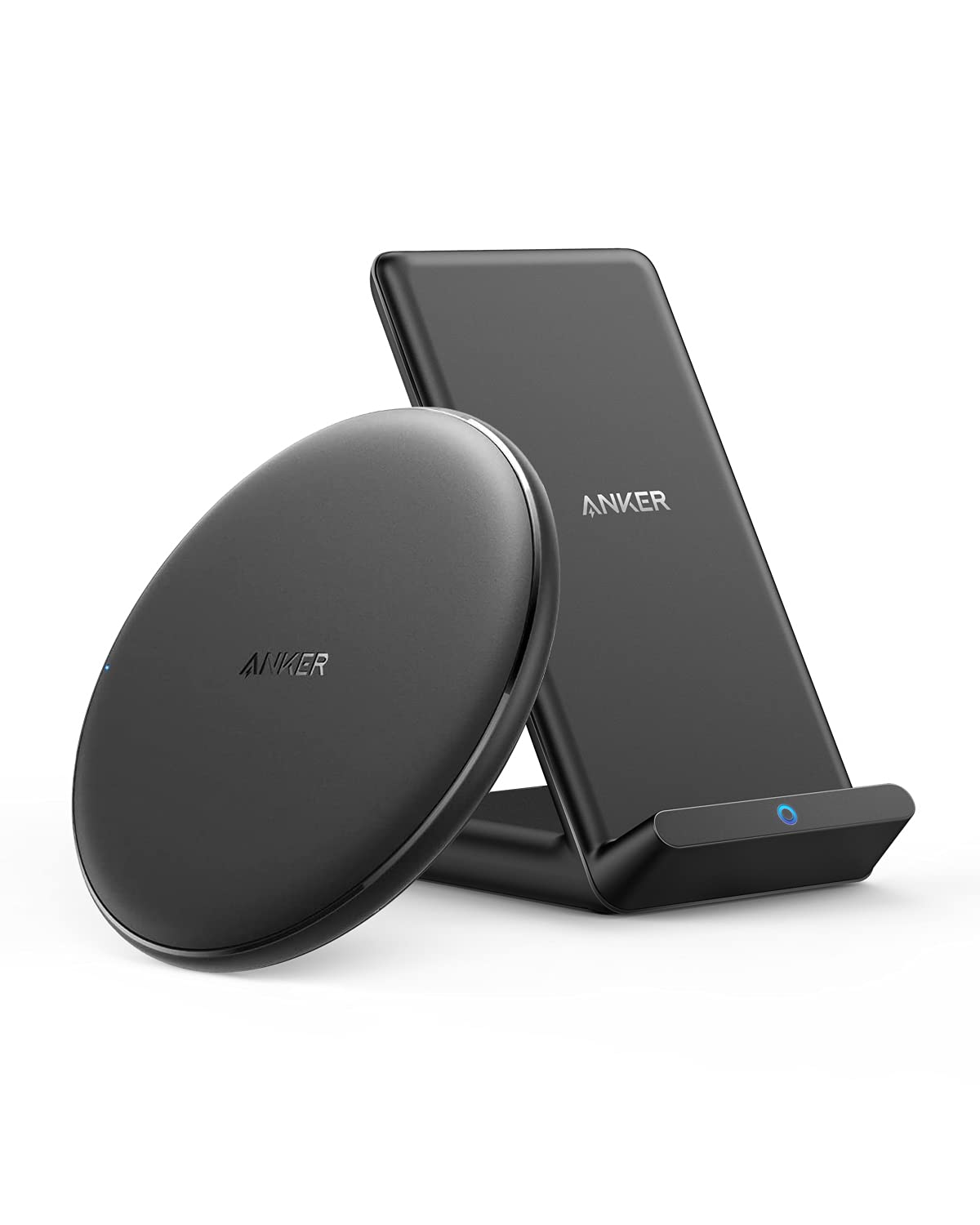 Anker Wireless Chargers Bundle, PowerWave Pad & Stand Upgraded, Qi-Certified, Fast Charging iPhone SE, 11, 11 Pro, 11 Pro Max, Xs Max, XR, XS, X, 8, Galaxy S20 S10 S9, Note 10 Note 9 (No AC Adapter)