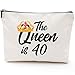 Blue Leaves Queen is 40,40th Birthday Gifts for Women boss wife mother daughter Makeup Bag, Milestone Birthday Gift for Her, Presents for Turning Forty and Fabulous