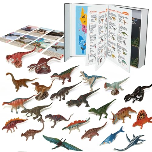 BIWASE Dinosaur Toys Book with 50 PCS Different Dinosaurs Figures & Pokers,Interactive Perfect for Kids Dinosaurs Educational Toys for 3 4 5 6Year Kids