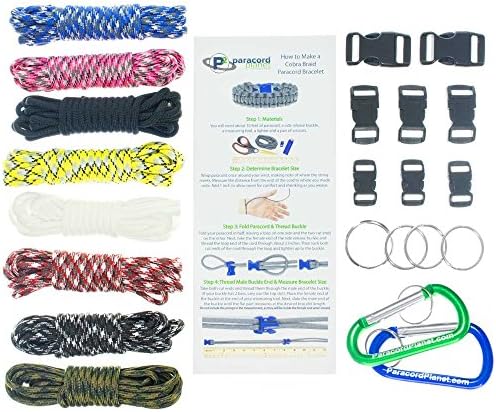 Paracord Bracelet & Project Kit – 550 Parachute Cord, Buckles, Carabiners, Key Rings – (Starter & Hardware Kits Include Paracord Needle & Forceps) – Made in USA