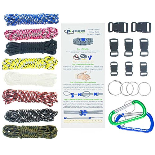 Paracord Bracelet & Project Kit – 550 Parachute Cord, Buckles, Carabiners, Key Rings – (Starter & Hardware Kits Include Paracord Needle & Forceps) – Made in USA