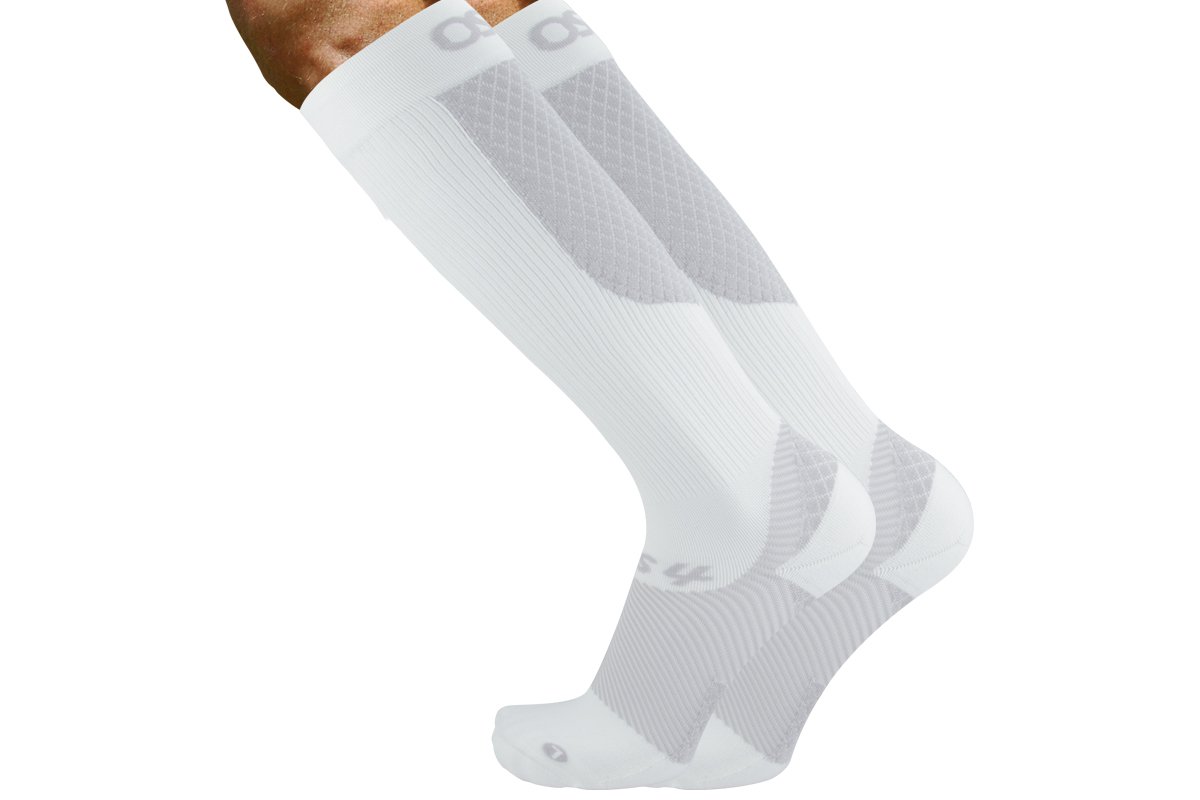 All-in-one compression sock, the FS4+™ Over the Calf Compression Bracing socks provide relief for ankle swelling, varicose veins, Plantar Fasciitis, Achilles tendonitis, heel and arch pain and shin splints while also improving circulation