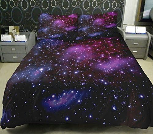 Anlye Purple Galaxy Bedding 1 Twin Galaxy Duvet Cover 1 Twin Galaxy Flat/Top Sheet 2 Standard Galaxy Pillowcase Satin(Not Cotton)