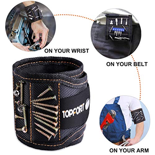 TOPFORT Wearable Magnetic Wristband with 20 Strong Magnets for Holding Screws, Nails, Drill Bits - Best Father's Day Gift for Men, DIY Handyman, Father/Dad, Husband, Boyfriend, Women (Black) - Thumbnail 4
