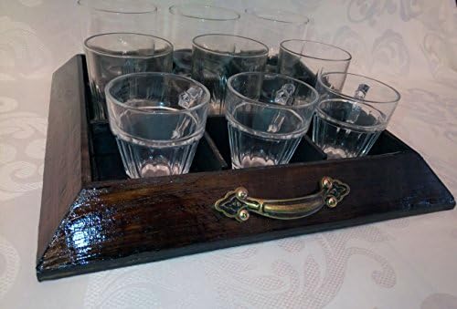 Square handmade rustic wood serving tray with removable divider. Fill with your favorite wine | drinking | shot glasses, flowers, mints, or decorations. Set up an ultimate flight tray