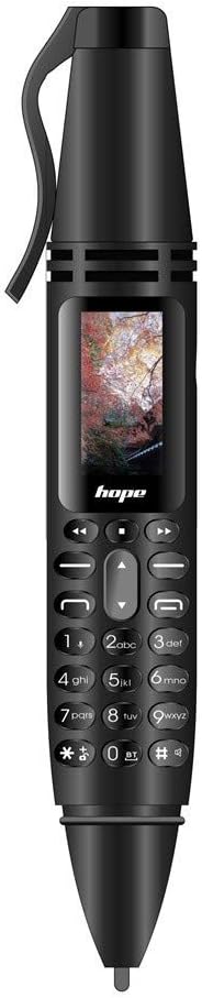 Blacktree Electronic Pen Mini Cellphone - Creative 0.96 Inch Tiny Screen GSM Dual Nano SIM Camera Flashlight Bluetooth Dialer Mobile Phones with Recording (Black, Hope AK007)