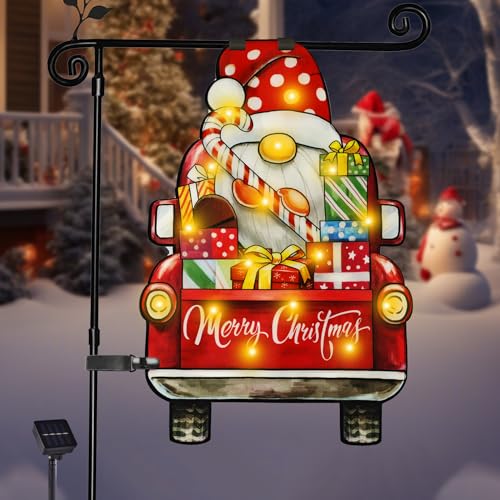 Amadecohome Solar Christmas Dwarf Garden Flag