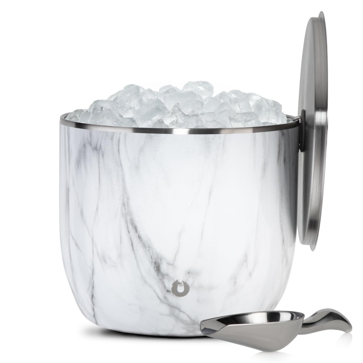 SNOWFOX XL Premium Vacuum Insulated Double Wall Stainless Steel Ice Bucket with Lid/Scoop, Bar Accessories, Large Elegant Party Bucket, Chills Several Bottles,Beautiful Entertaining Supplies,7L,Marble Image