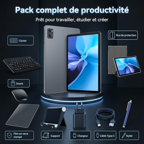 TABWEE Android 16 Tablette avec Clavier - 24 Go+ 256 Go(2To TF), Octo-Core, Gemini AI 3.1Pro, Widevine L1, Tablette 10 Pouces, 5000 mAh, 8 MP+ 5MP, Face ID, GPS (Garantie de 4 Ans)