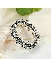 BAMOER - Anillo de compromiso de plata de ley 925 con diseño de margaritas y flores de verano, estilo retro, para mujer, talla 6-9