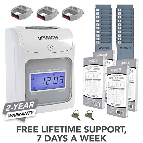 CALCULATING uPunch Time Clock Bundle with 200 Cards, 3 Ribbons, 2 Time Card Racks, & 2 Keys (HN4500) (Best Time Clock System For Small Business)