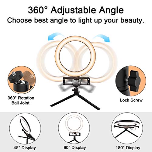 Polarpra Desktop Selfie Ring Light with Tripod and 3 in 1 Phone Holders, Portable 10\