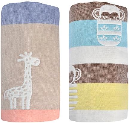 2-Pack Gauze Baby Muslin Square 6-Layer Pure Cotton Bath Towel, 27.5"x27.5" Premium Reusable Wipes for Shower Gift (Giraffe&Monkey)