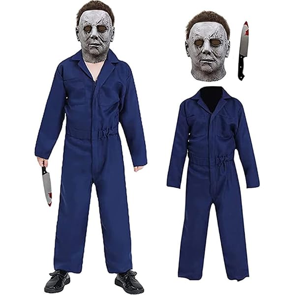 Spooktacular Creations Boys Killer Jumpsuit Costume – Blue Mechanic Coveralls With Toy Knife, Halloween