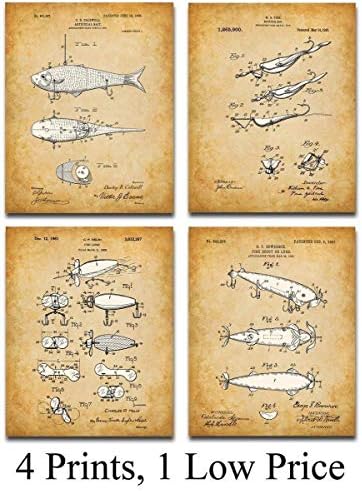 Original Fishing Lures Patent Art Prints - Set Of Four Photos (8X10) Unframed - Makes A Great Gift Under $20 For Fishermen