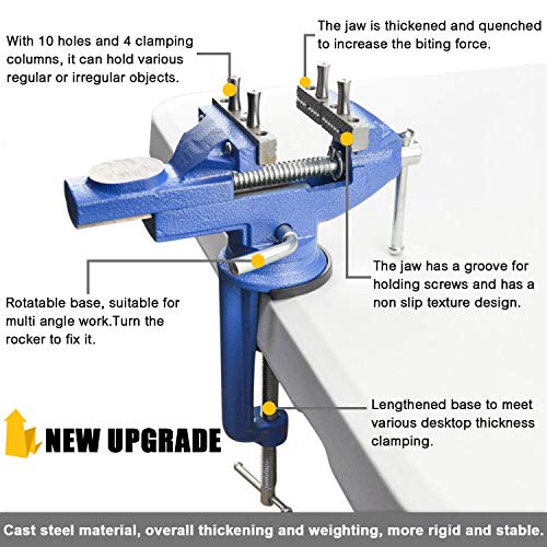 Bench Vise with Clamp Post Universal 3 Inch Bench Clamps 360° Swivel