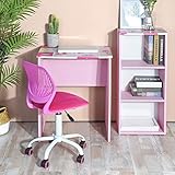 GreenForest Kids Desk with 3 Tier Storage Shelf Wood Computer Laptop Desk Set for Girls Study Desk Set Pink