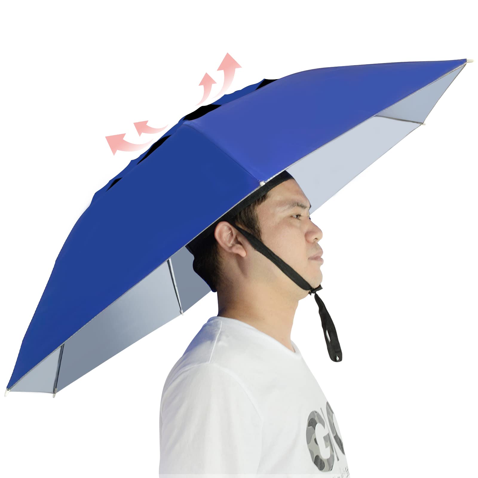 NEW-Vi Fishing Umbrella Hat Folding Adjustable Sun Rain Cap, 37.4”Oversize Hands Free Umbrellas, 7-Ribs Anti-UV Waterproof Headwear for Fishing Gardening Golf Sunshade Outdoor
