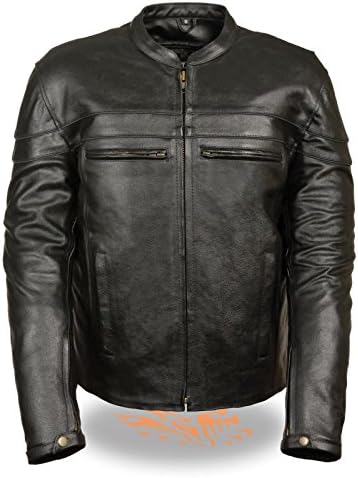 Men's Motorcycle Riding Blk Reflective Scoter leather jacket with 2 Gun Pockets (2XL Regular)
