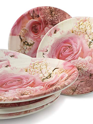 Gallery99 High Grade Beautiful Flower-Round Melamine Quarter Serving Dinner Plates Dishwasher-Safe Break-Resistant for Home & Kitchen, Restaurant Use - Full Size, Vintage Design (Pink/Set of 6) 4 Gallery99 High Grade Beautiful Flower-Round Melamine Quarter Serving Dinner Plates Dishwasher-Safe Break-Resistant for Home & Kitchen, Restaurant Use - Full Size, Vintage Design (Pink/Set of 6) - Image 4