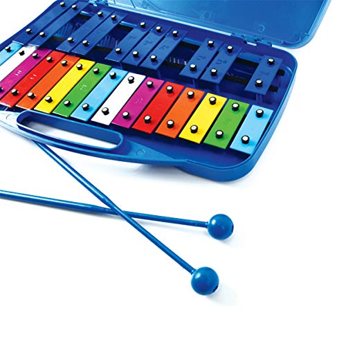 Professional Blue Plastic Soprano Glockenspiel Xylophone with 25 Metal Keys in Plastic Case - Includes 2 Plastic Beaters