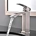 Shaco Commercial Single Handle Single Hole Stainless Steel Waterfall Lavatory Bathroom Sink Faucet, Brushed Nickel With Extra Large Rectangular Spout
