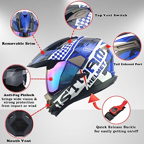 Helmet Full Face Visor 1Storm Dual Sport Motorcycle Motocross Off