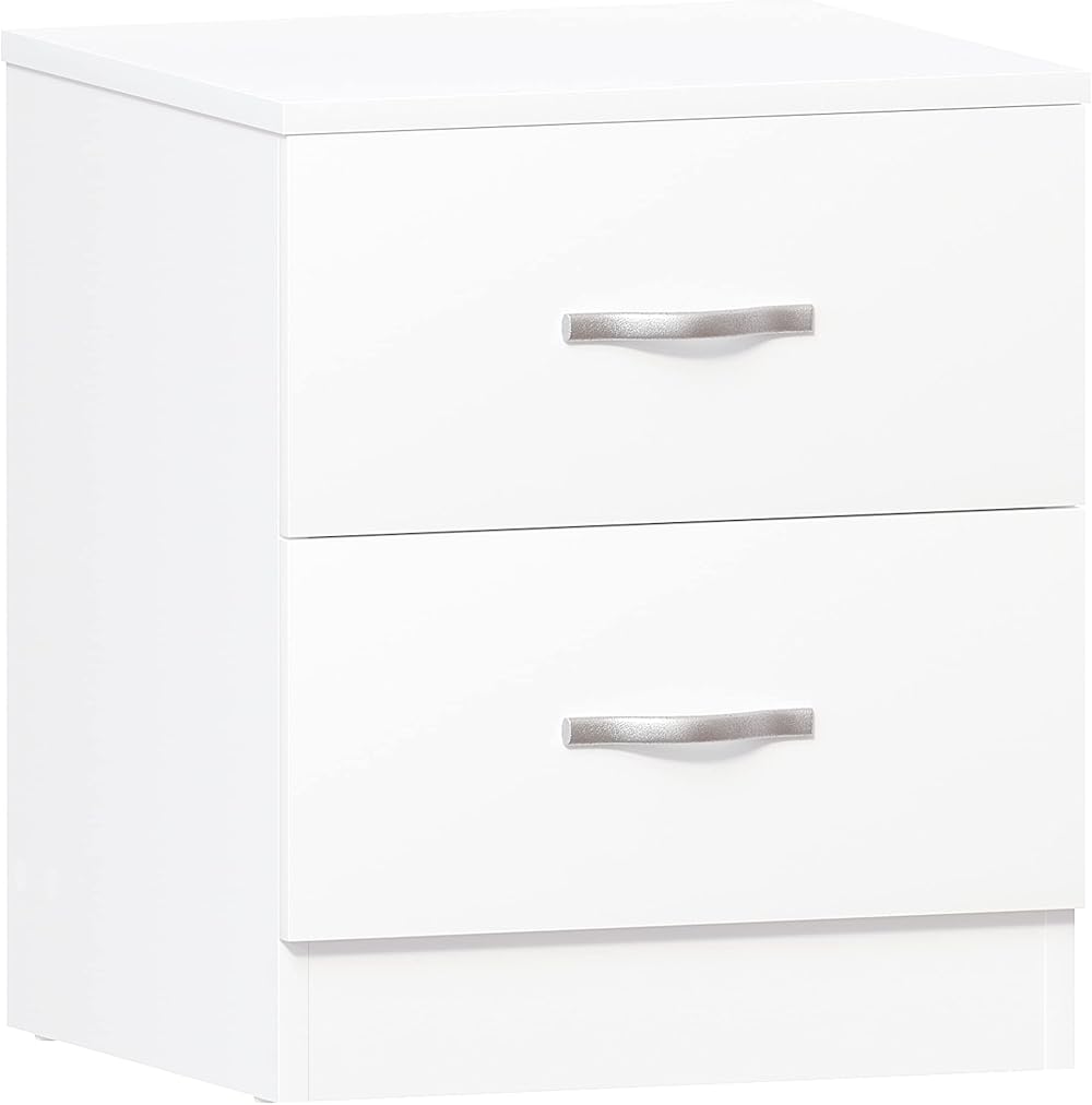 Vida Designs Bedside Table White 2 Drawers Rails 47 x 40 x 36 cm